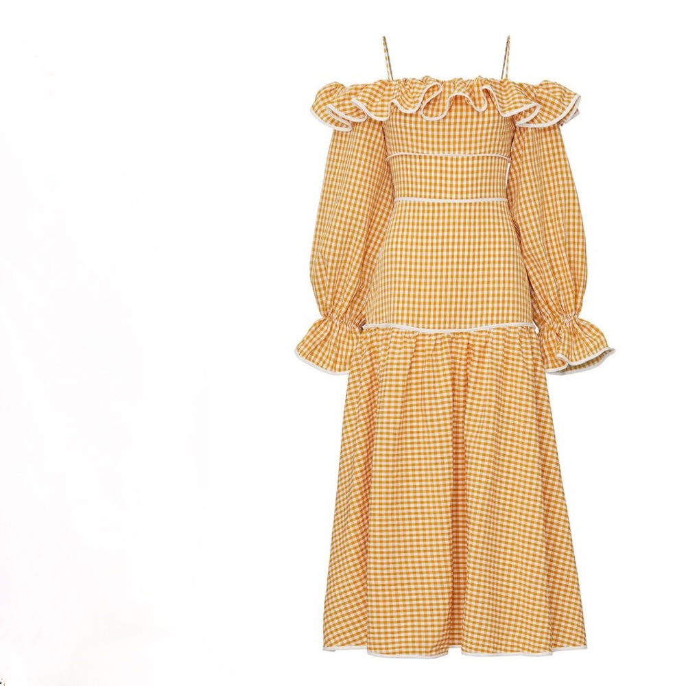 Free People/Keepsake the Label Marigold Gingham Off-the-Shoulder Maxi Dress - Picture 4 of 7